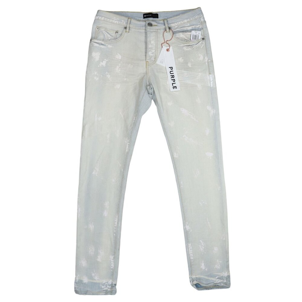 Purple Brand 32W x 33L Reflective Distressed Men's Denim Jeans NWT Cream Sprayed